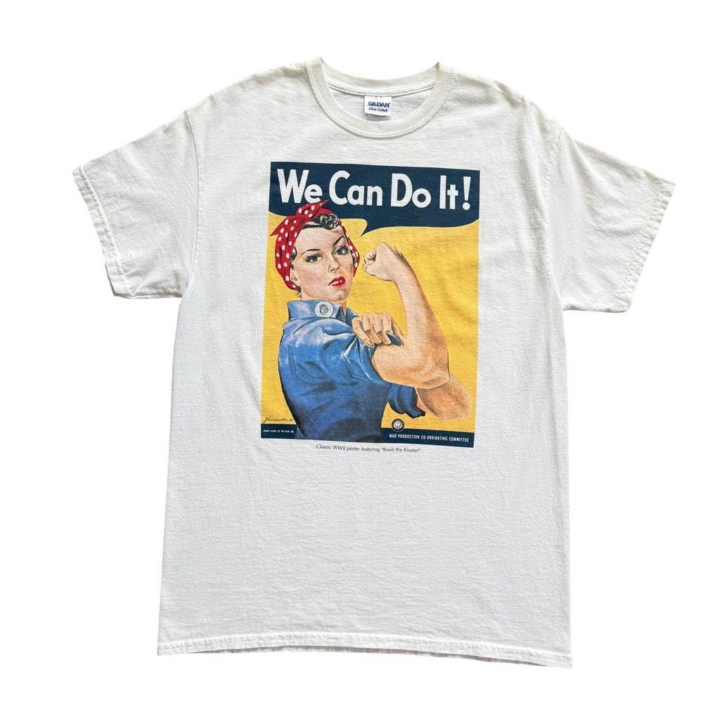 Gildan Rosie the Riveter We Can Do It‎ White Graphic T-Shirt Mens Medium Cotton